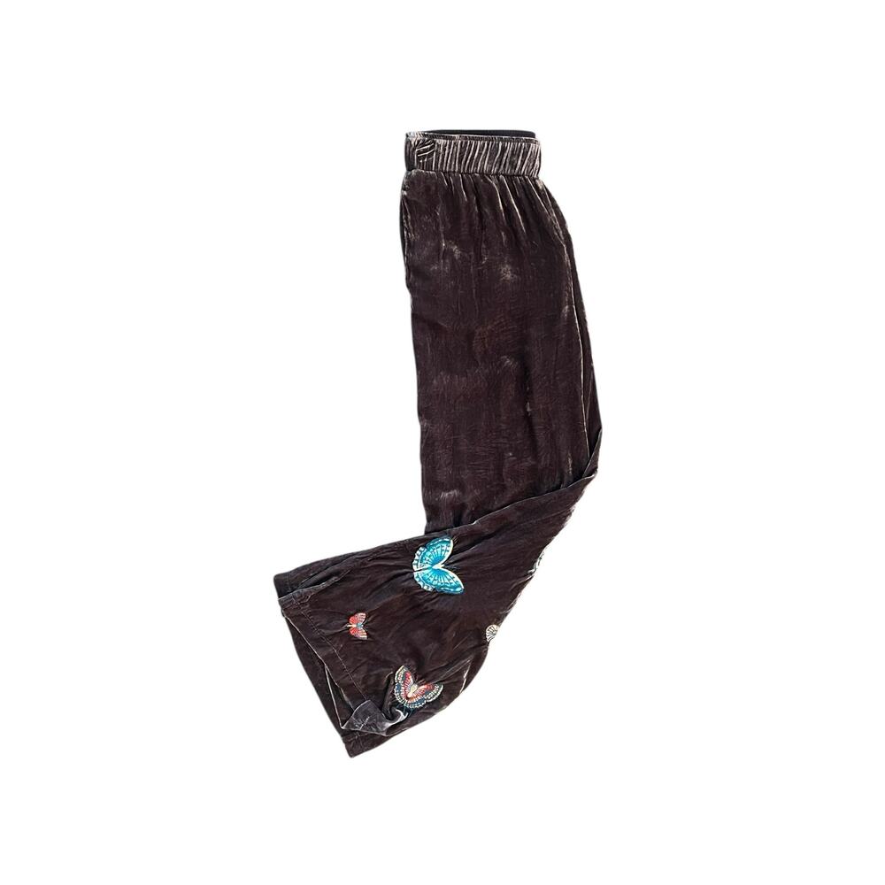Johnny Was Luciana Seamed Wide Leg Pants Velour Brown Butterfly Boho Size XS